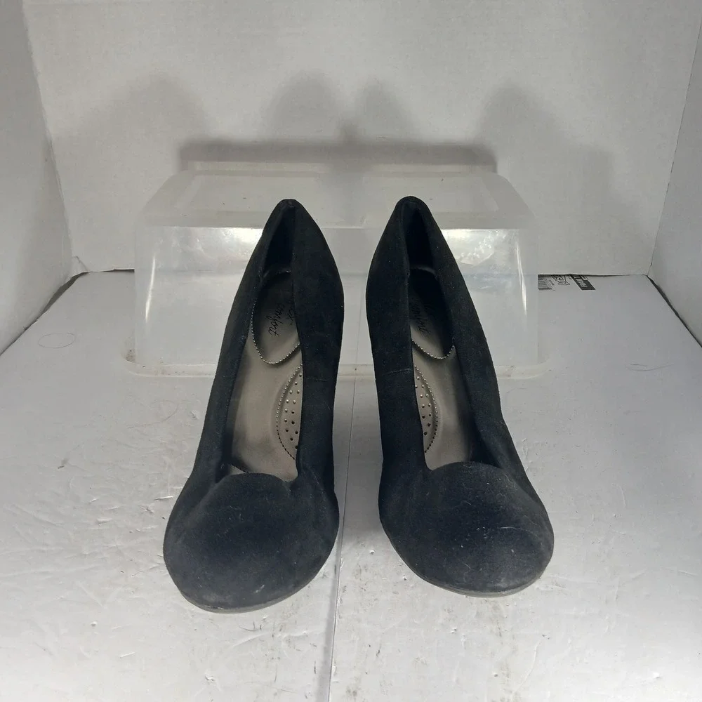 Dexflex Comfort Wedge Pumps Size 10 Black Round Toe Office Career Classic Heels